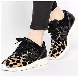 Adidas ZX Flux Core Torsion Black Women Size US 7 Cheetah Leather Suede